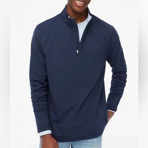 J.Crew Factory Men's Sz M Navy Performance Half-Zip Pullover Stretch BR832 - Picture 1 of 8